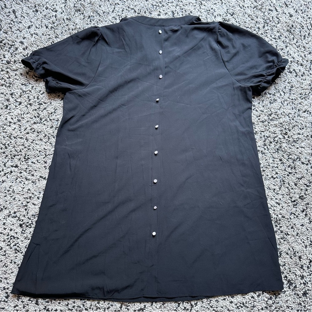 LBD Black Shift Dress with Decorative Button Back